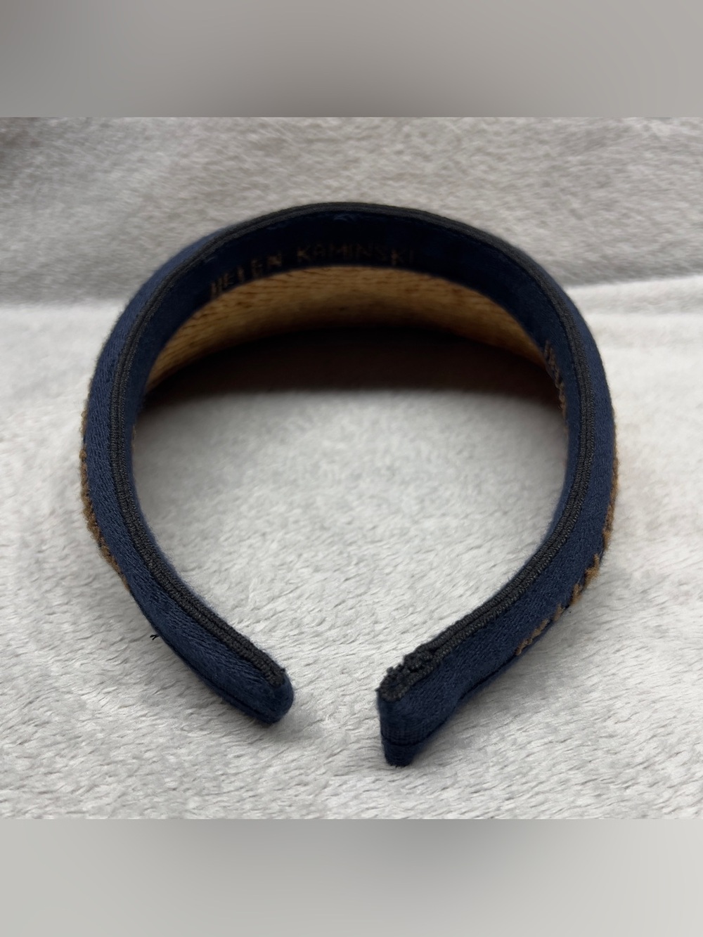 Helen Kaminski Bianca Logo Visor Natural Raffia Navy Slide-On One Size Hat - Picture 4 of 7